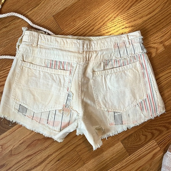Free People Patchwork Distressed Cotton/Linen Drawstring Shorts Size 2 NWT - Picture 11 of 11